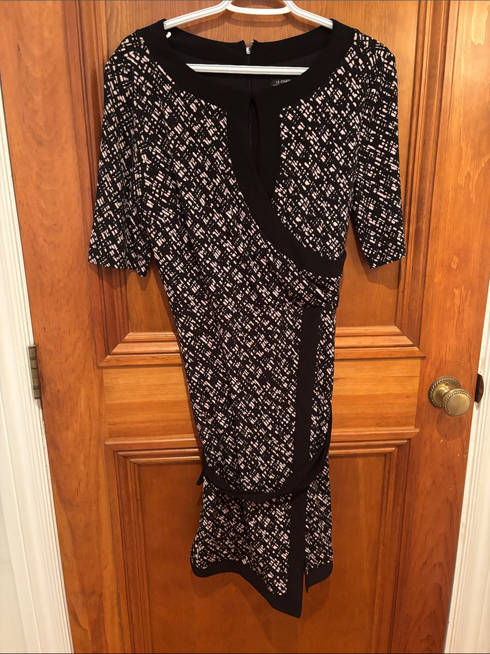 Black and Pink Patterned Wrap-Style Women’s Dress